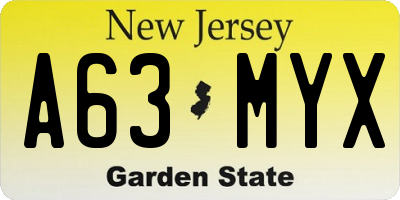 NJ license plate A63MYX