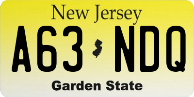 NJ license plate A63NDQ
