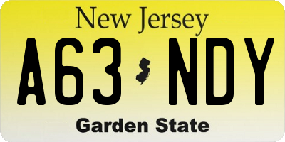 NJ license plate A63NDY