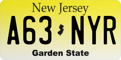 NJ license plate A63NYR