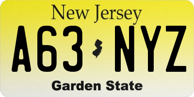 NJ license plate A63NYZ