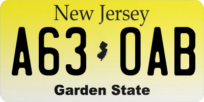 NJ license plate A63OAB