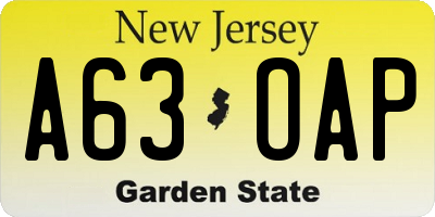 NJ license plate A63OAP