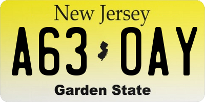 NJ license plate A63OAY