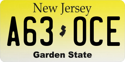NJ license plate A63OCE