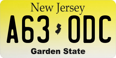 NJ license plate A63ODC