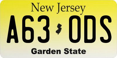 NJ license plate A63ODS