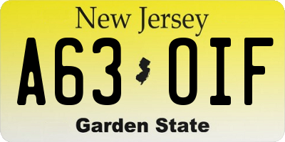 NJ license plate A63OIF