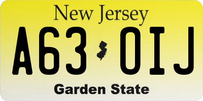 NJ license plate A63OIJ