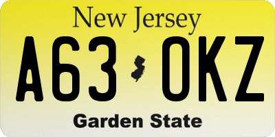 NJ license plate A63OKZ