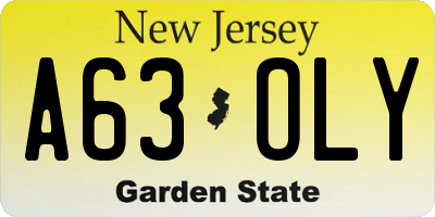 NJ license plate A63OLY