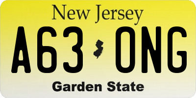 NJ license plate A63ONG