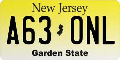 NJ license plate A63ONL