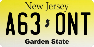 NJ license plate A63ONT