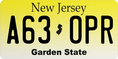 NJ license plate A63OPR