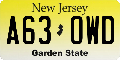 NJ license plate A63OWD