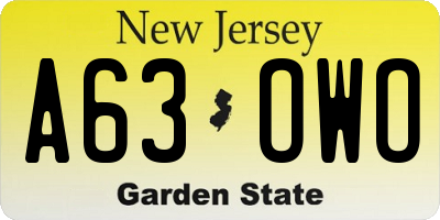 NJ license plate A63OWO