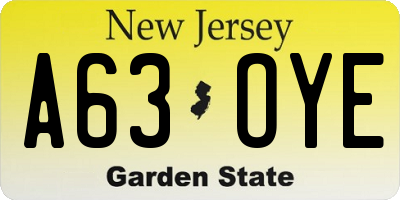NJ license plate A63OYE