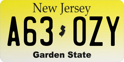 NJ license plate A63OZY