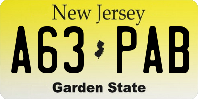 NJ license plate A63PAB