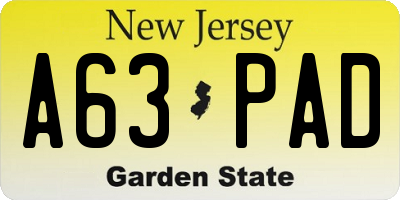 NJ license plate A63PAD