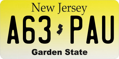 NJ license plate A63PAU