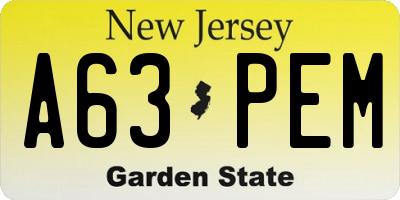 NJ license plate A63PEM