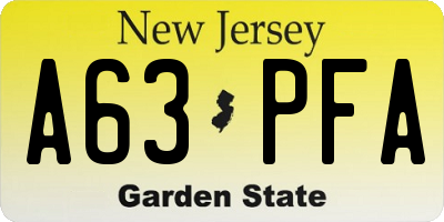 NJ license plate A63PFA