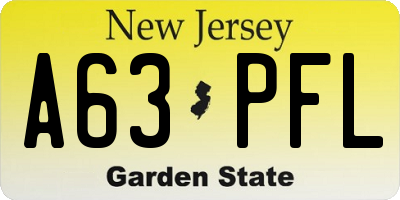 NJ license plate A63PFL