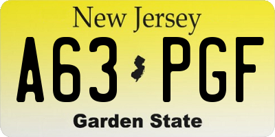 NJ license plate A63PGF
