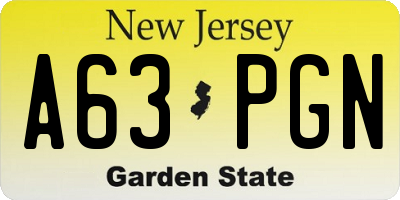 NJ license plate A63PGN