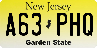NJ license plate A63PHQ