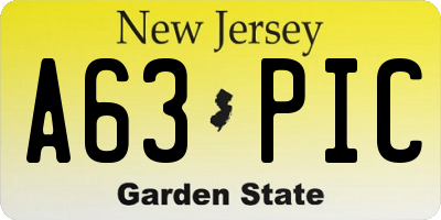 NJ license plate A63PIC