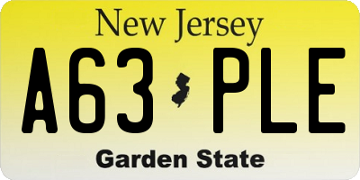 NJ license plate A63PLE