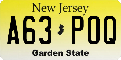 NJ license plate A63POQ
