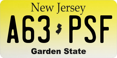 NJ license plate A63PSF
