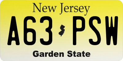 NJ license plate A63PSW