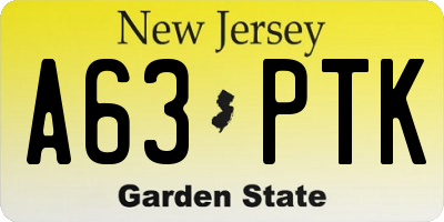 NJ license plate A63PTK