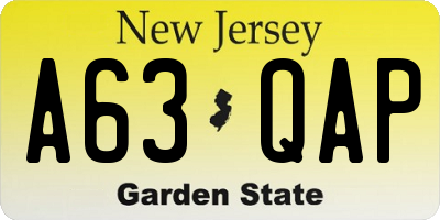 NJ license plate A63QAP
