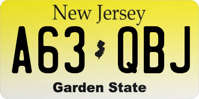 NJ license plate A63QBJ
