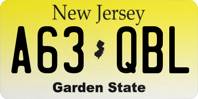 NJ license plate A63QBL