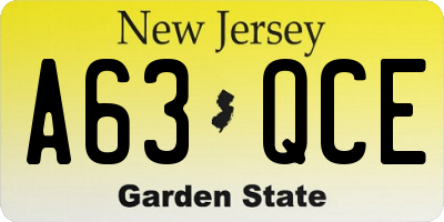 NJ license plate A63QCE