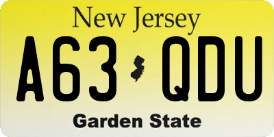 NJ license plate A63QDU