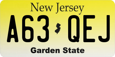 NJ license plate A63QEJ