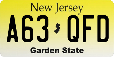 NJ license plate A63QFD