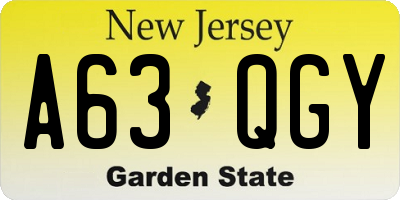 NJ license plate A63QGY