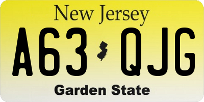 NJ license plate A63QJG