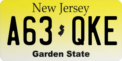 NJ license plate A63QKE