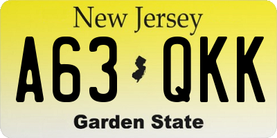 NJ license plate A63QKK