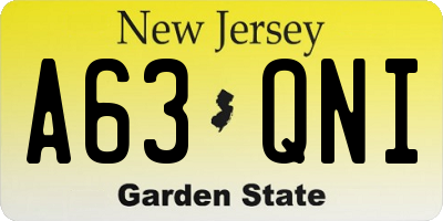 NJ license plate A63QNI
